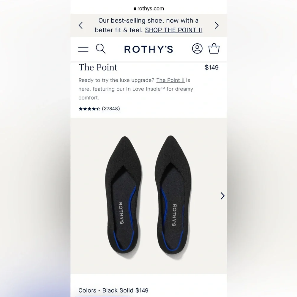 Brand New 🖤 Rothy’s The Point Classic Black Solid - Size 9.5 - Picture 9 of 13